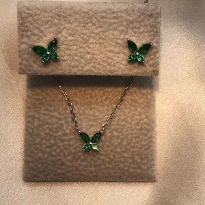 925 Sterling Silver Green Butterfly Girls Set
